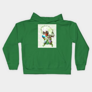 Green haired chibi dark elf sorcerer Kids Hoodie